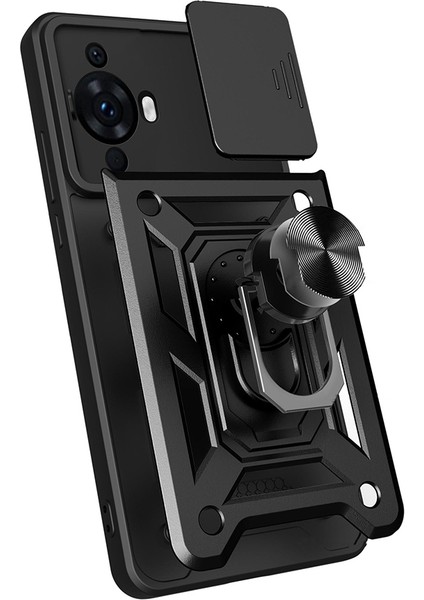 Huawei Nova 12S Kılıf Magnetik Standlı Kamera Korumalı Sürgülü Vega Kapak Siyah