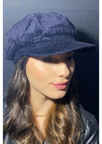 Kadın Denizci Tipi Kadife Şapka Lacivert 1243
