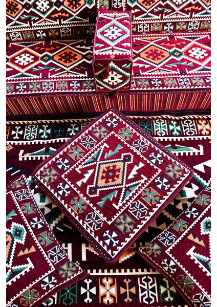 Şark Köşesi Takımı Konsepti Bordo Anadolu Modeli 9 Parça (20 cm Minder Kalınlığı)