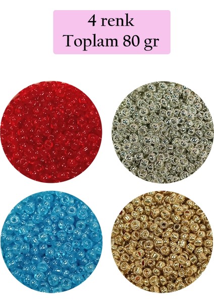 Dökme Cam Kum Boncuk (11/0) 2 mm - 4 Renk - Toplam 80 Gram - BNC404