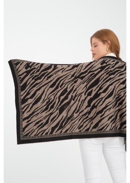 Zebra Desenli Omuz Şalı, Zebra Desenli Şık Rahat Omuz Şalı, Triko Omuz Şalı, Kadın Şal, Çift Yönlü modelleri