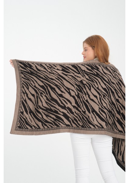 Zebra Desenli Omuz Şalı, Zebra Desenli Şık Rahat Omuz Şalı, Triko Omuz Şalı, Kadın Şal, Çift Yönlü fırsatları