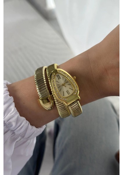 Altın Kaplama Zirkon Taşlı Yılan Model Kadın Kol Saati modelleri