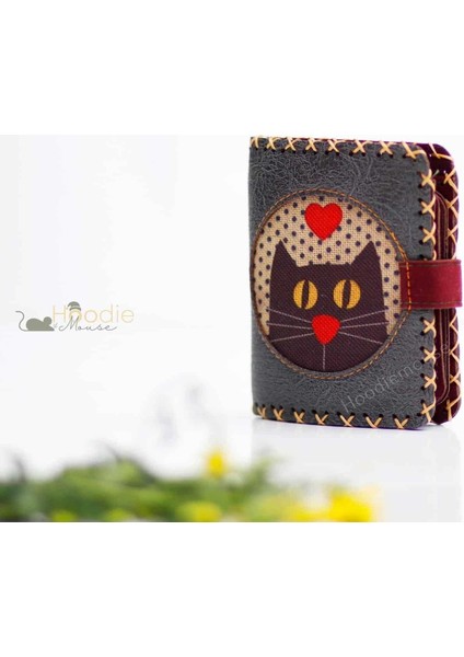 Kedi Aski Figürlü Küçük Cüzdan Etnik Bohem Retro Style - Antrasit modelleri