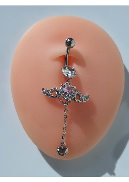 Çelik Melek Kanatlı Zirkon Taşlı Kalp Uzun Göbek Piercing fırsatları