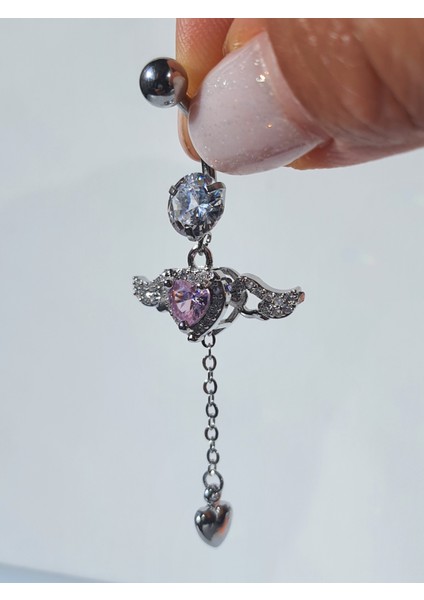 Çelik Melek Kanatlı Zirkon Taşlı Kalp Uzun Göbek Piercing indirimleri
