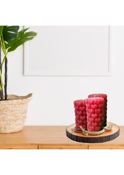 2 Adet Silindir Kalpli Dekoratif Mum Sevgililer Günü