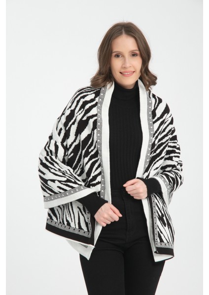 Zebra Desenli Omuz Şalı, Zebra Desenli Şık Rahat Omuz Şalı, Triko Omuz Şalı, Kadın Şal, Çift Yönlü