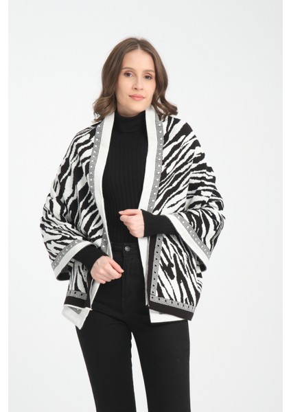 Zebra Desenli Omuz Şalı, Zebra Desenli Şık Rahat Omuz Şalı, Triko Omuz Şalı, Kadın Şal, Çift Yönlü