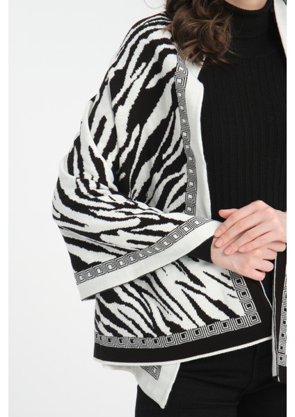 Zebra Desenli Omuz Şalı, Zebra Desenli Şık Rahat Omuz Şalı, Triko Omuz Şalı, Kadın Şal, Çift Yönlü