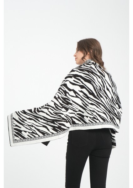 Zebra Desenli Omuz Şalı, Zebra Desenli Şık Rahat Omuz Şalı, Triko Omuz Şalı, Kadın Şal, Çift Yönlü