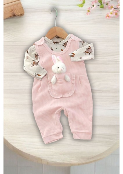 Tavşan Detaylı Kız Bebe Tulum Ve badi takım - Şeker Pembe