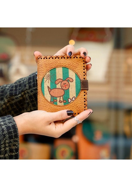 Köpek Kemik Figürlü Küçük Cüzdan Etnik Bohem Retro Style - Hardal