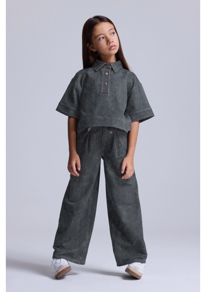 (Kids Girl) Kot Görünümlü Geniş Paça Pantolon