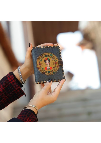 Frida Figürlü Küçük Cüzdan Etnik Bohem Retro Style - Antrasit