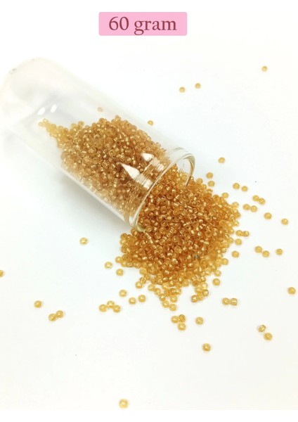 Dökme Cam Kum Boncuk (11/0) 2 mm - 60 Gram - Şeffaf Altın - BNC062