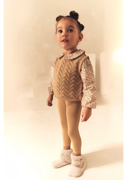 Minigimin Cicileri Gömlek Detaylı 2 Li Triko Kız çocuk takım - Kahve