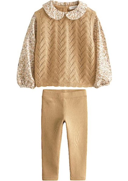 Minigimin Cicileri Gömlek Detaylı 2 Li Triko Kız çocuk takım - Kahve fiyatları