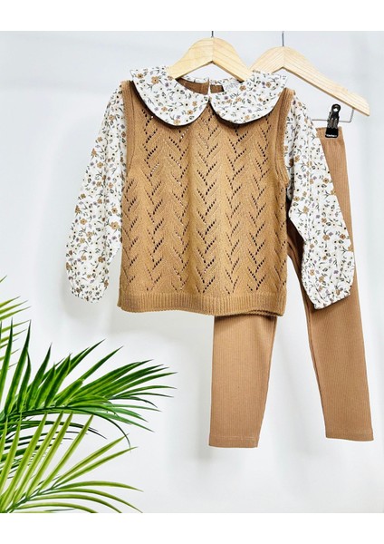 Minigimin Cicileri Gömlek Detaylı 2 Li Triko Kız çocuk takım - Kahve modelleri