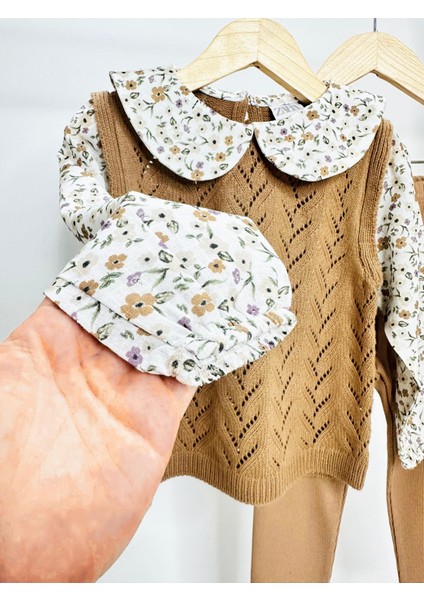 Minigimin Cicileri Gömlek Detaylı 2 Li Triko Kız çocuk takım - Kahve indirimleri