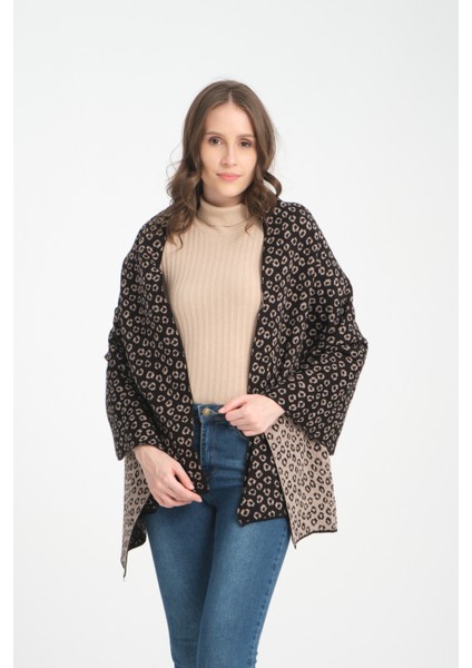 leopar Desenli Omuz Şalı, Leopar Desenli Şık Rahat Omuz Şalı, Triko Omuz Şalı, Kadın Şal, Çift Yönlü