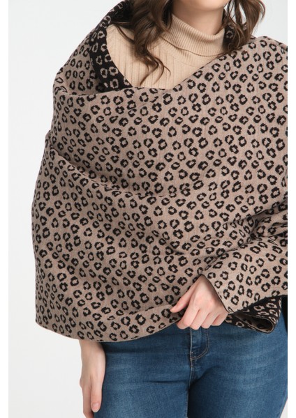 leopar Desenli Omuz Şalı, Leopar Desenli Şık Rahat Omuz Şalı, Triko Omuz Şalı, Kadın Şal, Çift Yönlü modelleri