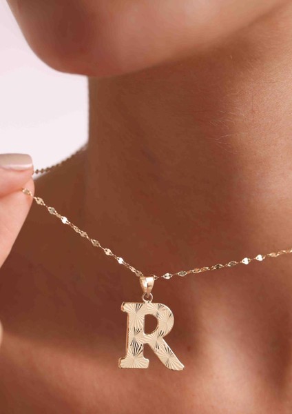 14 Ayar Altın R Harf Füzyon Kolye