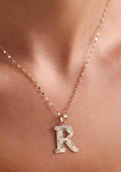 14 Ayar Altın R Harf Füzyon Kolye modelleri