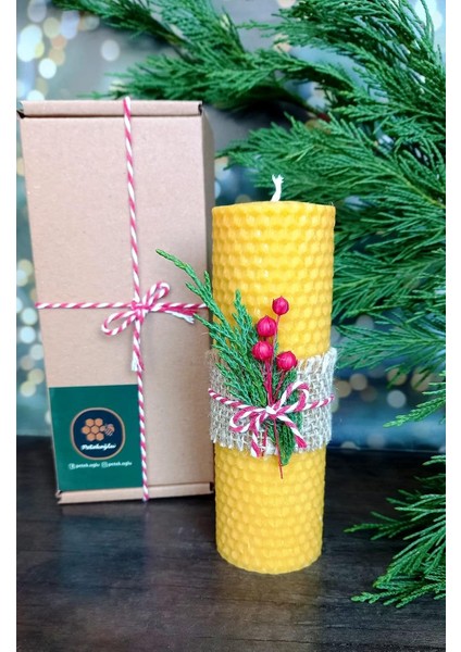 Dekoratif Doğal Petek Balmumu Mum 14 cm x 4.5 cm Sarma Tek Blok Mum Kutulu Süslü Beeswax Candle