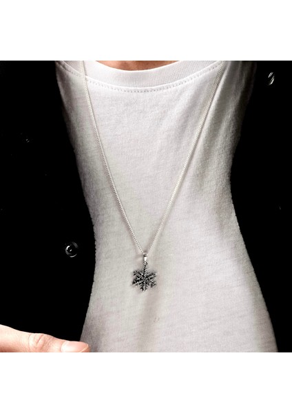 Gümüş Kar Tanesi Kolye 925 Ayar Gümüş Taşsız Unisex Kar Tanesi Kolye