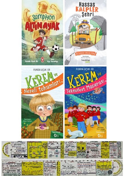 Şampiyon Altın Ayak - Hassas Kalpler Şehri - Kerem ve Neşeli Tohumları - Kerem ve Teknofest Macerası 4 Kitap - Funda Uçuk Er - Cetvel