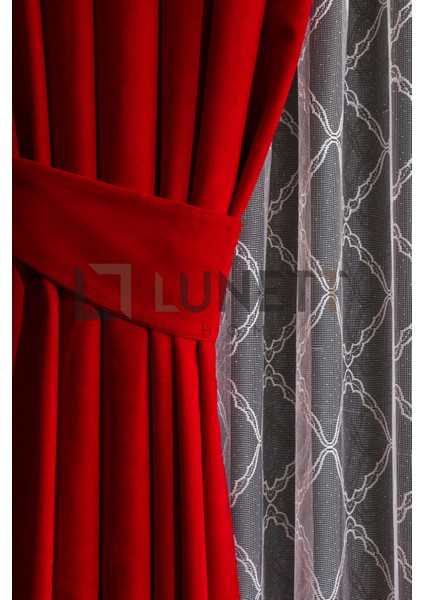 Kullanıma Hazır Kırmızı Rengi Pilesiz Ekstraforlu Düz Dikim Fon Perde Tek Kanat 12477 fiyatları