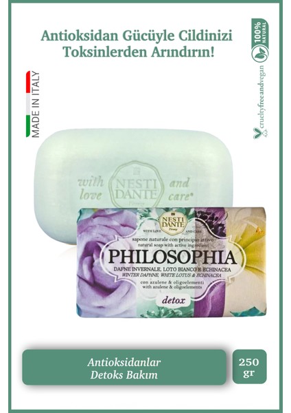 Philosophia Detox Katı Sabun 250 gr | Detoks ve Aydınlatıcı | Defne, Lotus Çiçeği, Beyaz Nilüfer