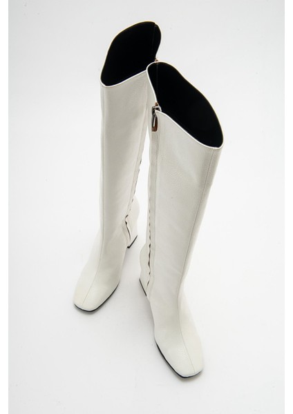 DOLVEN Beyaz Rugan Fermuarlı Kadın Çizme fırsatları