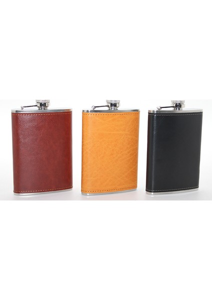 Paslanmaz Çelik Tekli 9 Oz Derili Matara ALK2662