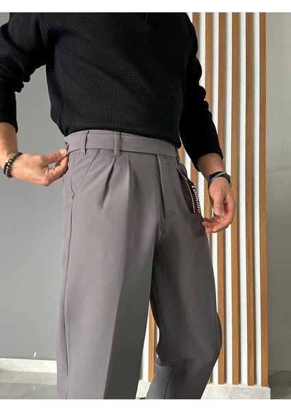 Uzun Dil Detaylı Pileli Baggy Kumaş Pantolon