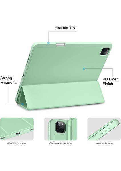 Apple iPad Pro 13 Inç M4 2024 A2925 A2926 A3007) Case Kalem Bölmeli Tpu Uyku Modlu Kapaklı Kılıfı
