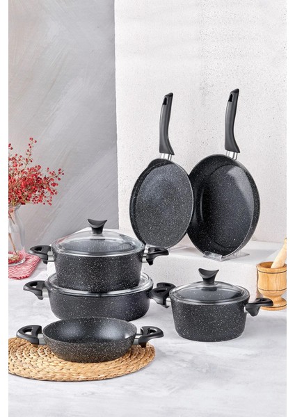 Mastercook Pro 9 Parça Granit Tencere Seti Siyah