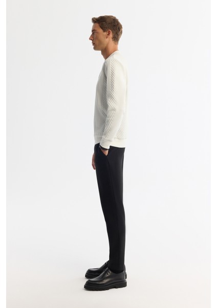 Erkek Ekru Bisiklet Yaka Baskılı Elastan Sweatshirt A42y1279