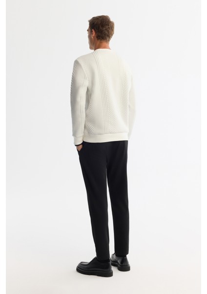 Erkek Ekru Bisiklet Yaka Baskılı Elastan Sweatshirt A42y1279