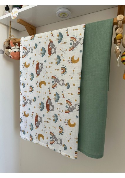 Fulya Tuhafiye %100 Pamuk 2'li Müslin Bebek Battaniye Seti OEKO-TEX Sertifikalı MÜSLIN ÖRTÜ 80X90 CM