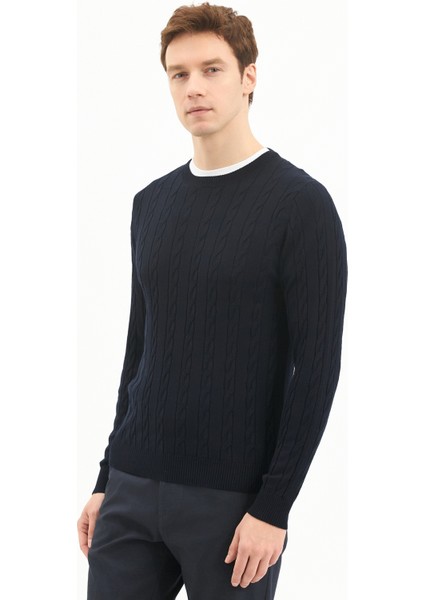 Erkek Regular Fıt Triko Kazak-Lacivert