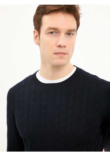 Erkek Regular Fıt Triko Kazak-Lacivert fırsatları