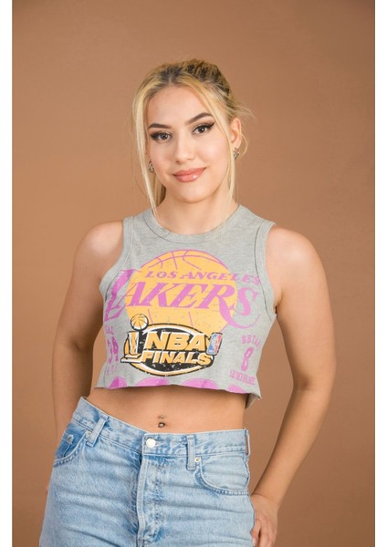 Gri Baskılı Spor Kolsuz Crop fiyatları