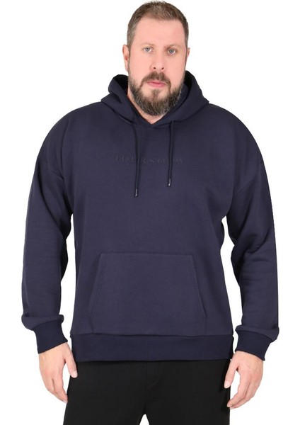 Lacivert Erkek Hoodie, Kanguru Cepli, Kapüşonlu, 3 Iplik Kumaş