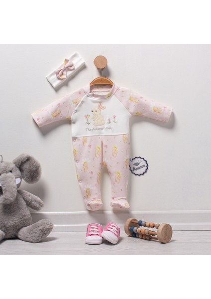 Çiçekli Tavşanlı Kız Bebek Tulumu