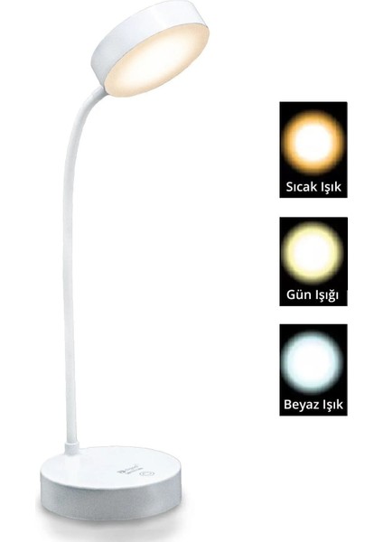 Şarjlı Dokunmatik 20 LED Flexible Masa Lambası Akrobat 3 Mod Masa Lambası Beyaz