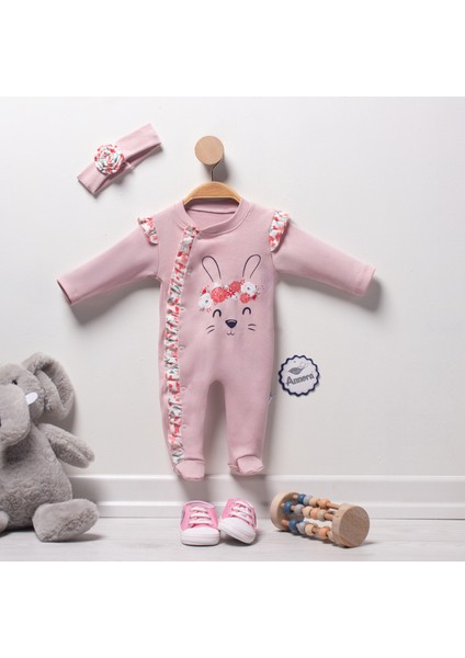 Çiçekli Tavşan Kız Bebek Tulumu