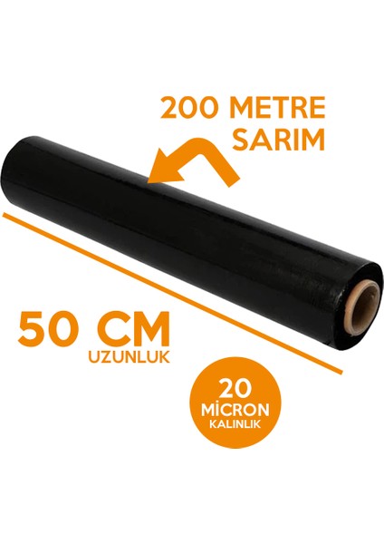 20 Mic 200 M 50 cm Palet Streç Film El Tipi Siyah fiyatları