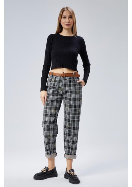 Ekose Yaldızlı Pantolon